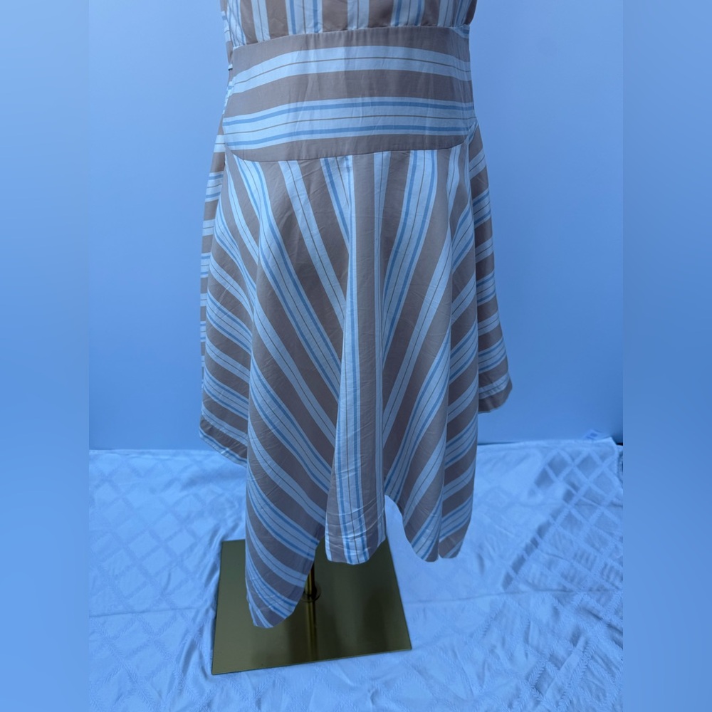 Anthropologie Maeve Asymmetrical  Wrap Shirt Dress Neutral Striped Collar SZ 6P - Picture 9 of 15